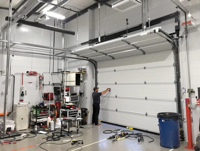 Yorba Linda Garage Door Repair certified technician performing commercial door repair at a Yorba Linda business facility