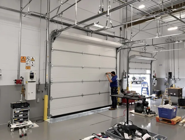 Commercial garage door repair being performed by Yorba Linda Garage Door Repair expert in Yorba Linda