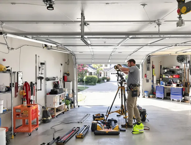 Yorba Linda Garage Door Repair specialist performing laser-guided track alignment in Yorba Linda